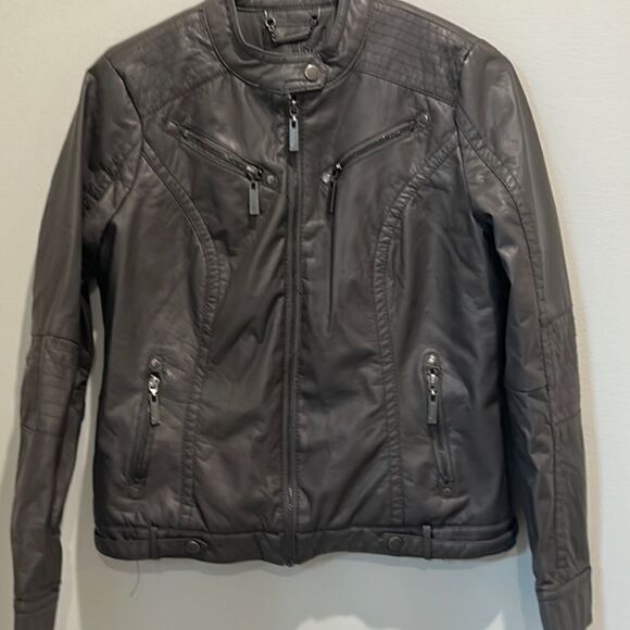 J2 leather jacket‎ dark grey 4 zip pockets SZ L NWOT - Picture 1 of 7